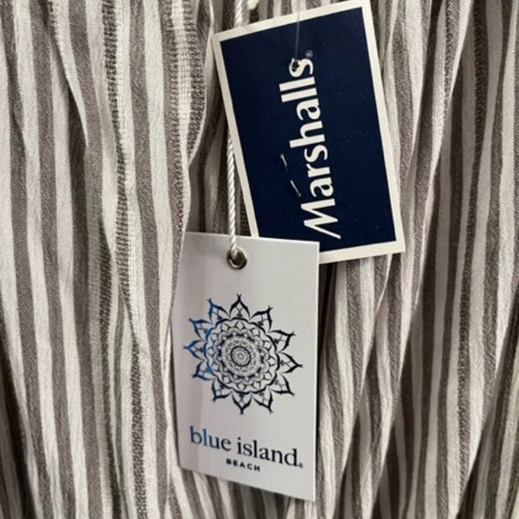 Blue Island Women's Striped Off-Shoulder Tiered Mini Dress - NWT - Picture 2 of 2